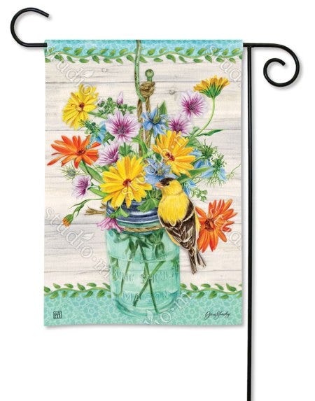 Goldfinch on Jar Garden Flag
