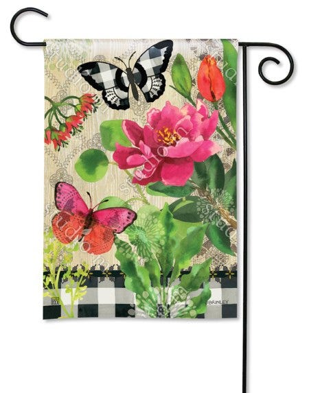 Butterflies in Check Garden Flag 