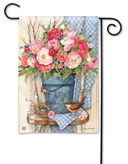 Bucket Full of Peonies Garden Flag
