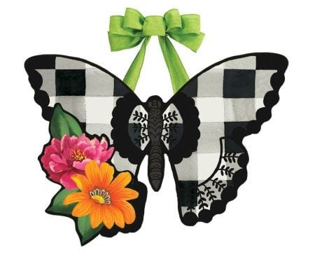 Butterflies in Check Door Decor